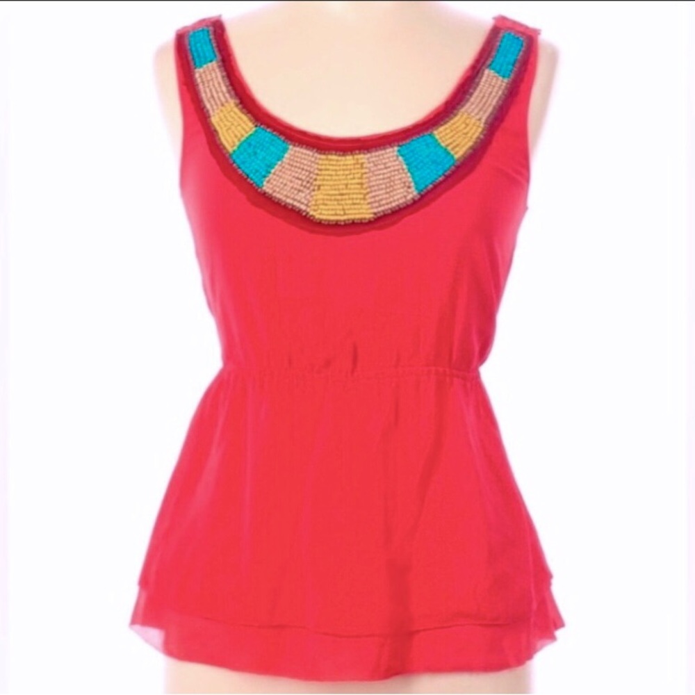 🎈Final Price🎈Anthro SZ 10 Edme Esyllte Sleeveless Silk Luxor Beaded Coral Top